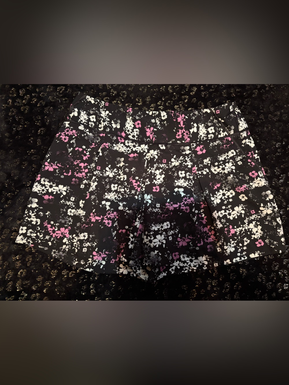 ELLE Black Floral Loose Formal Shorts with Pockets and White and Pink Flowers